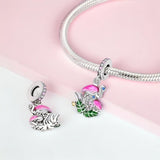 925 Sterling Silver Pink Flamingos Charm