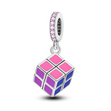 925 Sterling Silver Rubiks Cube Charm for Bracelets Fine Jewelry Women Pendant
