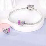 925 Sterling Silver Pink Butterfly Charm for Bracelets Fine Jewelry Women