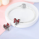 925 Sterling Silver Red Butterfly Charm for Bracelets Fine Jewelry Women