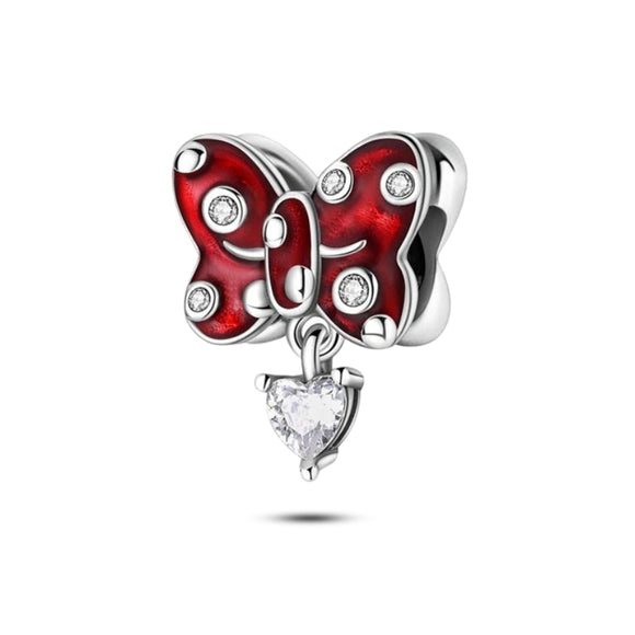 925 Sterling Silver Red Butterfly Charm