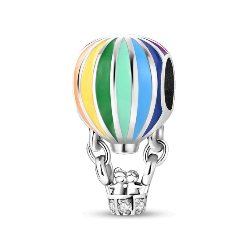 Colorful Hot Air Balloon Sterling Silver Dangle Pendant Charm