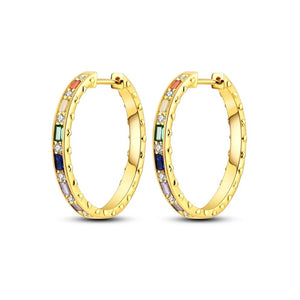 925 Sterling Silver Sparkle Gold Plated Hoop Earrings Jewelry Women