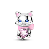 925 Sterling Silver Pink Kitty Cat Charm for Bracelets Fine Jewelry Women
