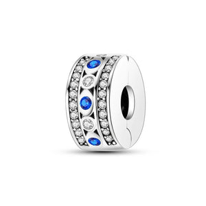 925 Sterling Silver Blue Sparkles Clip Charm for Bracelets Fine Jewelry Women