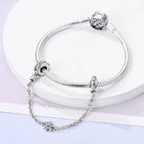 925 Sterling Silver Flower Safety Chain Charm for Bracelets Fine Jewelry Women
