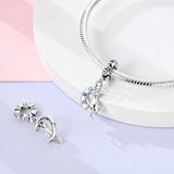925 Sterling Silver Kitty on the Moon Charm for Bracelets Fine Jewelry Women Pendant