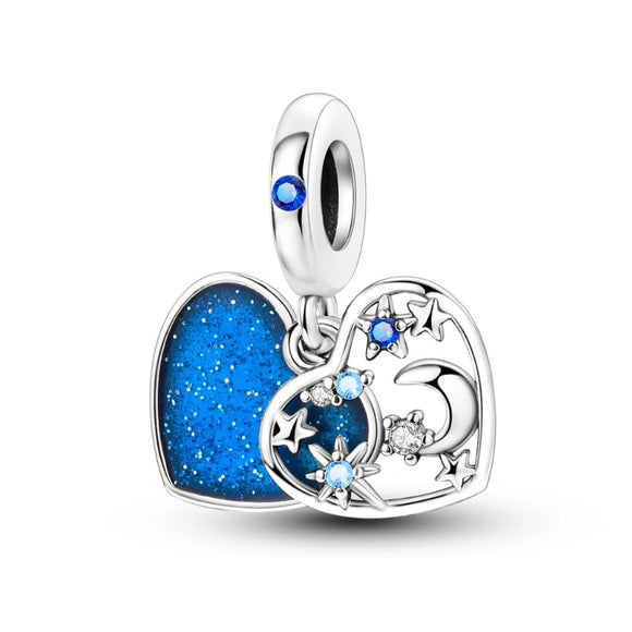 925 Sterling Silver Celestial Heart Charm for Bracelets Fine Jewelry Women Pendant