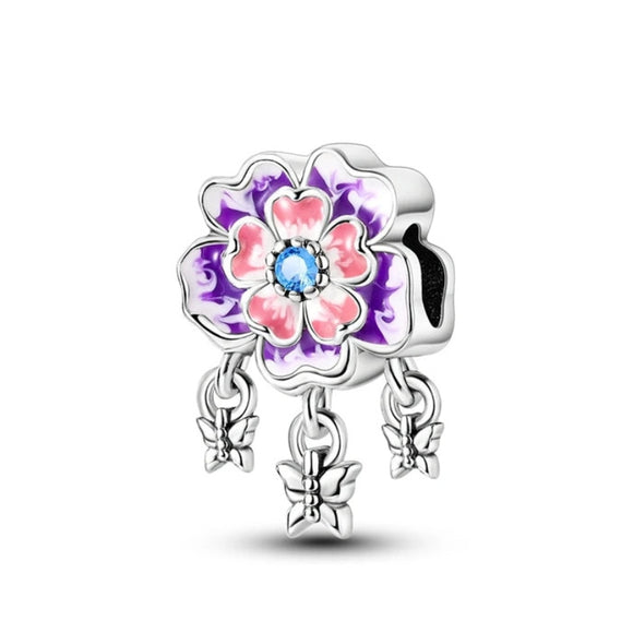 925 Sterling Silver Floral Charm for Bracelets Fine Jewelry Women Pendant