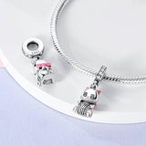925 Sterling Silver Kitty Cat with Yarn Charm for Bracelets Fine Jewelry Women Pendant