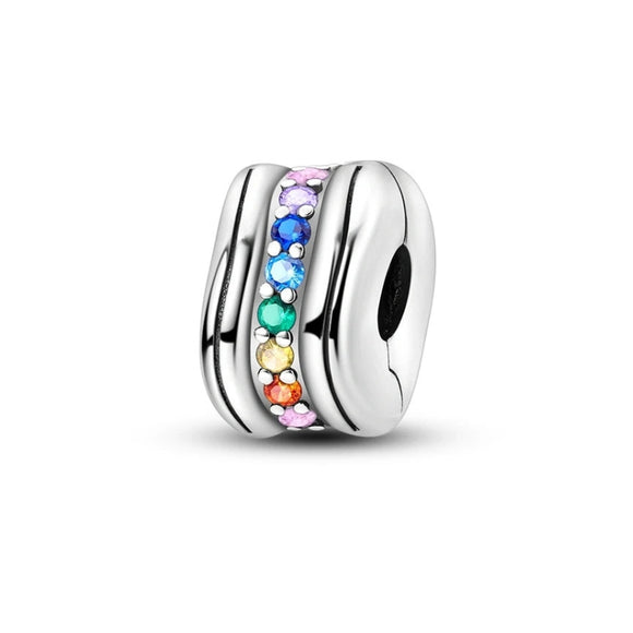 925 Sterling Silver Rainbow Colors Clip Charm for Bracelets Fine Jewelry Women