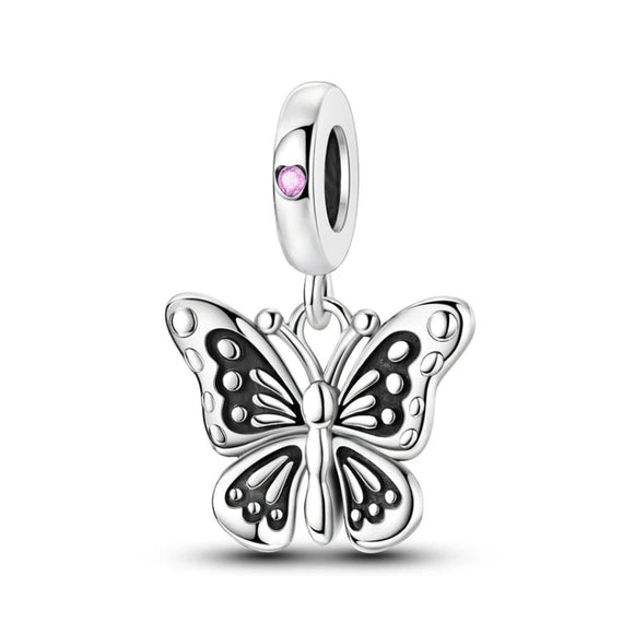925 Sterling Silver Black Butterfly Charm for Bracelets Fine Jewelry Women Pendant