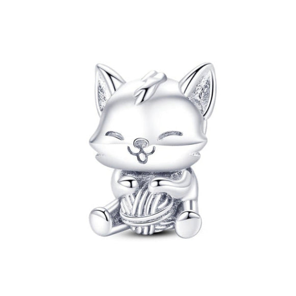 925 Sterling Silver Playful Kitten Charm for Bracelets Fine Jewelry Women Cat