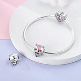 925 Sterling Silver Kitty with Purple Heart Charm for Bracelets Fine Jewelry Women Pendant