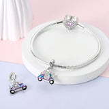 925 Sterling Silver Scooter with Cat Charm for Bracelets Fine Jewelry Women Pendant