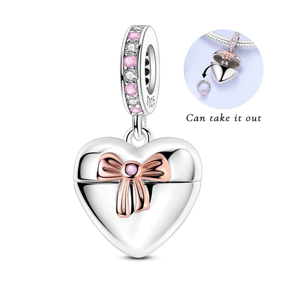 925 Sterling Silver Engagement Heart Charm for Bracelets Fine Jewelry Women Pendant