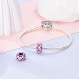925 Sterling Silver Pink Flowers Spacer Charm for Bracelets Fine Jewelry Women