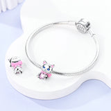 925 Sterling Silver Pink Kitty Cat Charm for Bracelets Fine Jewelry Women