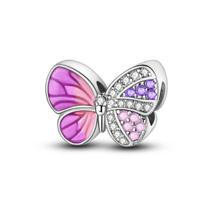 925 Sterling Silver Pink Butterfly Charm for Bracelets Fine Jewelry Women