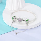 925 Sterling Silver Four Leaf Clover Safety Chain Charm for Bracelets Jewelry Women