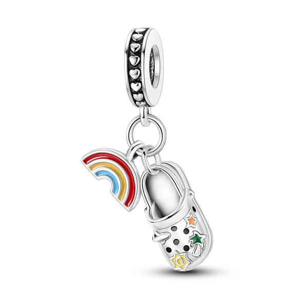 925 Sterling Silver Sandal and Rainbow Charm for Bracelets Fine Jewelry Women