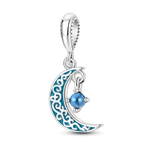 925 Sterling Silver Moon and Planet Charm for Bracelets Fine Jewelry Women Pendant