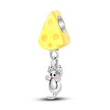 925 Sterling Silver Mouse with Cheese Charm for Bracelets Fine Jewelry Women Pendant
