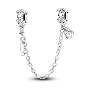925 Sterling Silver Kitty Cat Safety Chain Charm for Bracelets Fine Jewelry Women