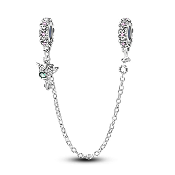 925 Sterling Silver Hummingbird Safety Chain Charm for Bracelets Jewelry Women