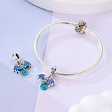 925 Sterling Silver Blue Dragon Charm for Bracelets Fine Jewelry Women Pendant