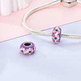 925 Sterling Silver Pink Flowers Spacer Charm for Bracelets Fine Jewelry Women