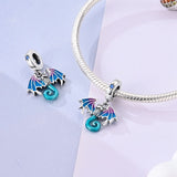 925 Sterling Silver Blue Dragon Charm for Bracelets Fine Jewelry Women Pendant