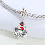 925 Sterling Silver Christmas Elephant Charm for Bracelets Fine Jewelry Women Pendant