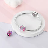 925 Sterling Silver Pink Photo Camera Charm for Bracelets Fine Jewelry Women