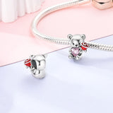 925 Sterling Silver Bear with Heart Charm for Bracelets Fine Jewelry Women Pendant