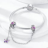 925 Sterling Silver Purple Butterfly Safety Chain Charm for Bracelets Jewelry Women