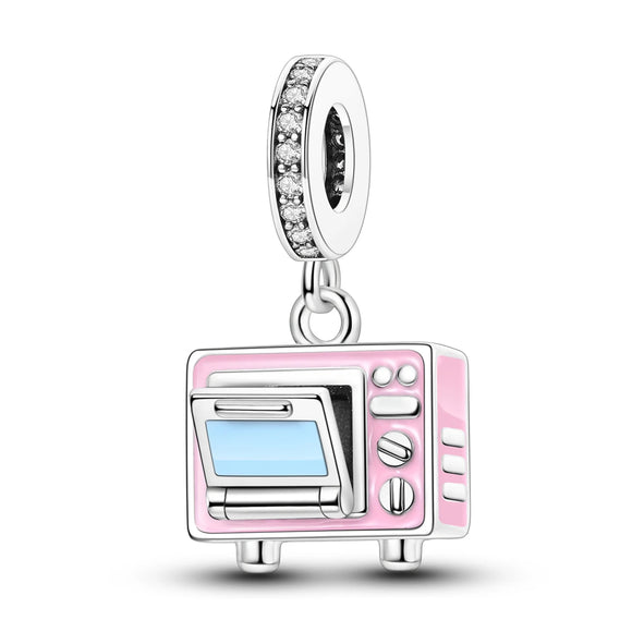 925 Sterling Silver Microwave Oven Charm for Bracelets Fine Jewelry Women Pendant