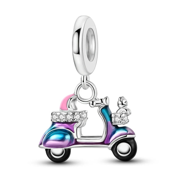 925 Sterling Silver Scooter with Cat Charm for Bracelets Fine Jewelry Women Pendant