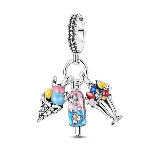 925 Sterling Silver Summer Ice Creams Charm for Bracelets Fine Jewelry Women Pendant