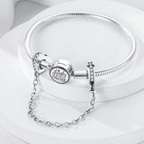 925 Sterling Silver Hearts Safety Chain Charm for Bracelets Fine Jewelry Pendant