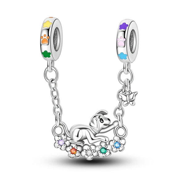 925 Sterling Silver Happy Dog Charm for Bracelets Fine Jewelry Women Pendant