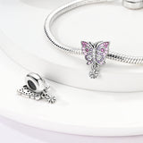 925 Sterling Silver Pink Butterfly Charm for Bracelets Fine Jewelry Women Pendant
