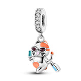 925 Sterling Silver Kitty With Popsicle Charm for Bracelets Fine Jewelry Women Pendant