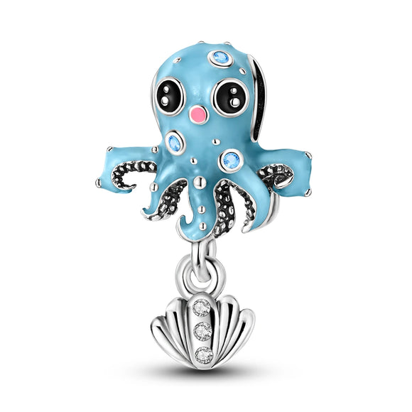 925 Sterling Silver Blue Octopus Charm for Bracelets Fine Jewelry Women Pendant