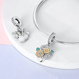 925 Sterling Silver Flowers in a Pot Charm for Bracelets Fine Jewelry Women Pendant