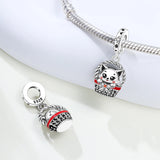 925 Sterling Silver Kitty Cat in a Basket Charm for Bracelets Fine Jewelry Women Pendant