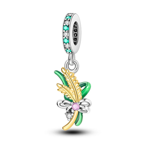 925 Sterling Silver Golden Wheat Charm for Bracelets Fine Jewelry Women Pendant