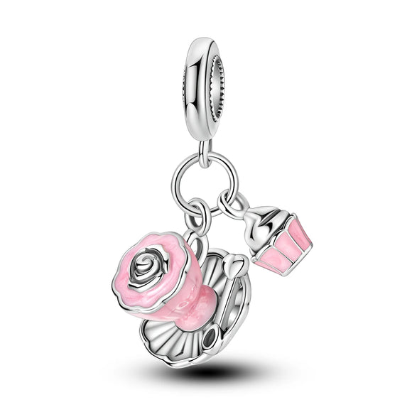 925 Sterling Silver Coffee and Cupcake Charm for Bracelets Fine Jewelry Women Pendant