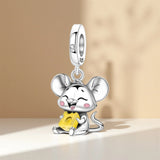 925 Sterling Silver Mouse Nibbling on Cheese Charm for Bracelets Fine Jewelry Women Pendant
