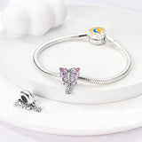 925 Sterling Silver Pink Butterfly Charm for Bracelets Fine Jewelry Women Pendant